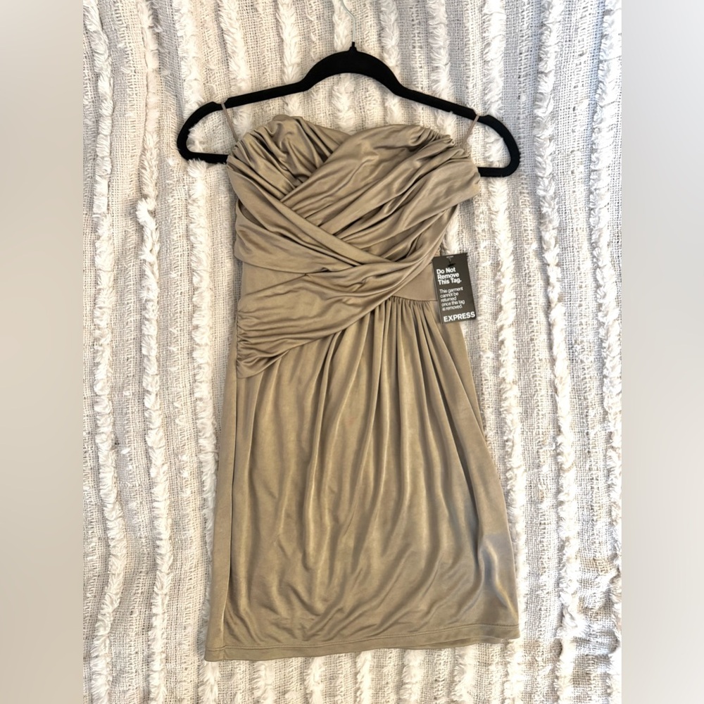Express Strapless Ruched Taupe Dress